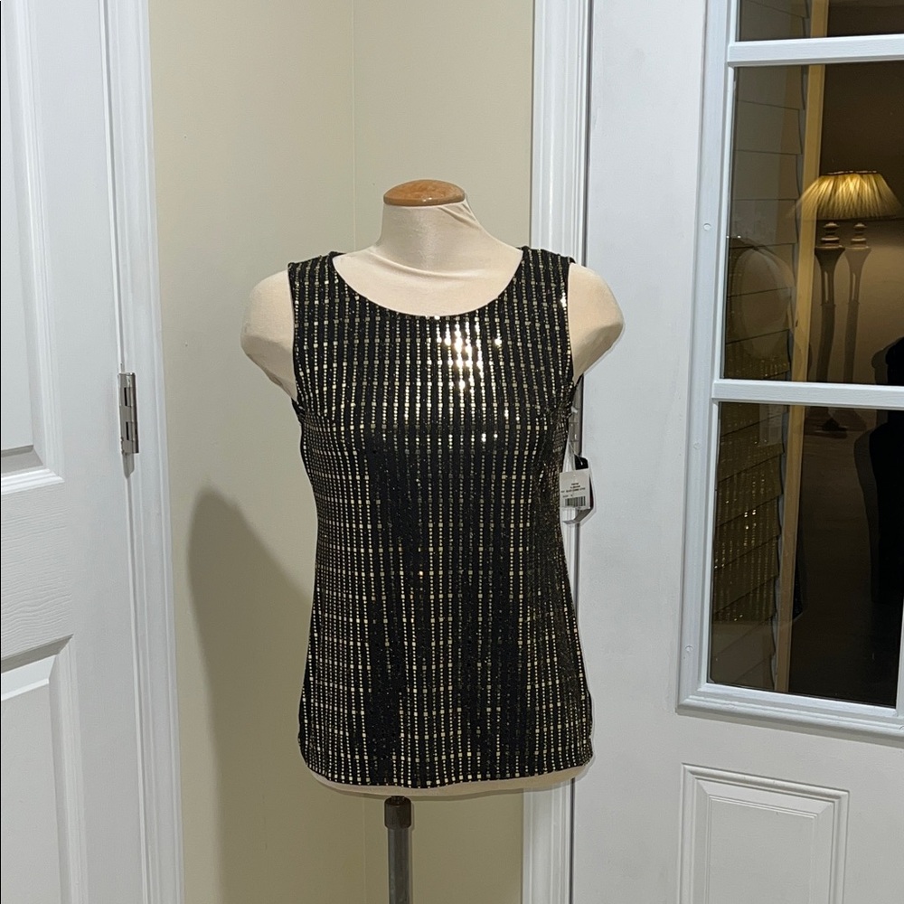 MJ STUDIO BY JOHN MEYER Elegant Black and Gold Sequin Tank Top